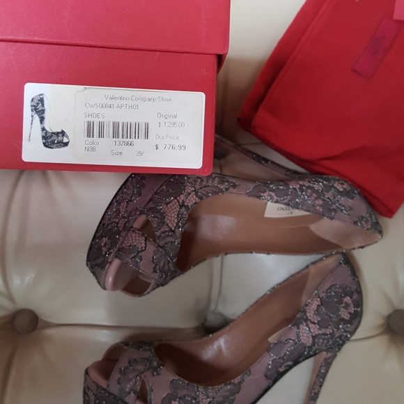 Valentino Beaded Lace Platform Peep Toe Shoes 39.5 - Picture 8 of 10